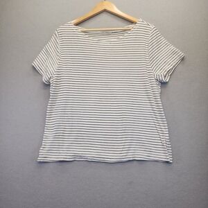 Cut Loose Striped Short Sleeve Top White Black Boat Neck Cotton Blend Large L